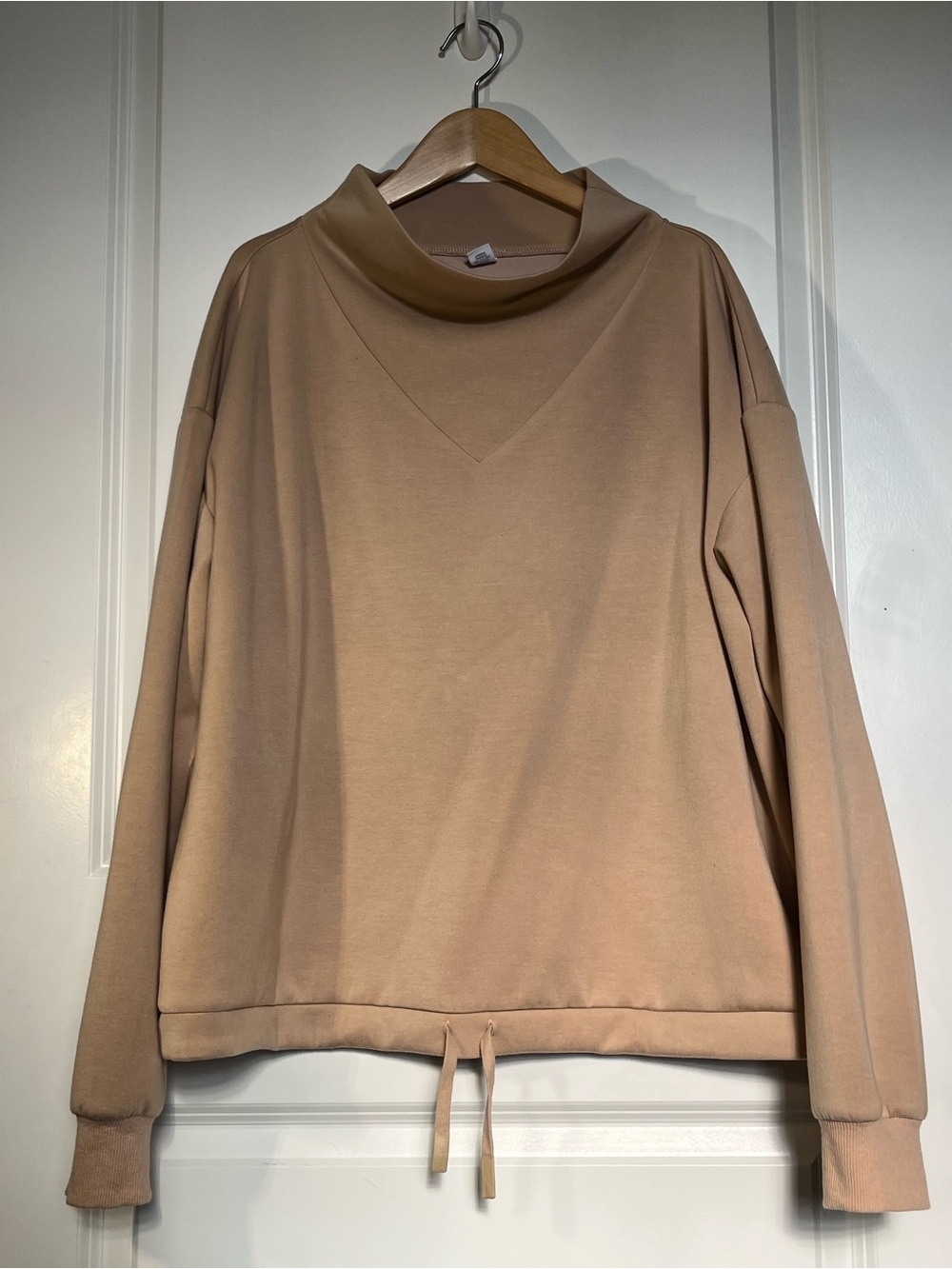 Amazon Women's Taupe Drawstring Funnel Neck Pullover